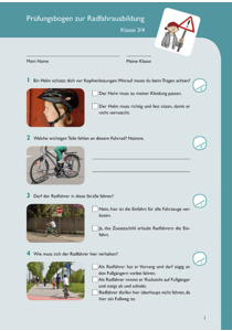 Prüfungsbogen zur Radfahrausbildung